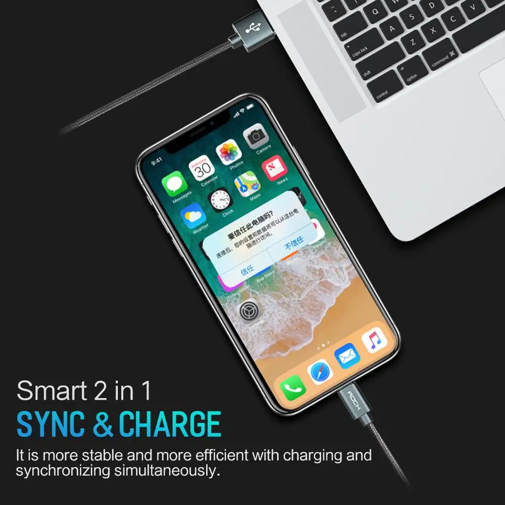 ROCK Metal USB for iPhone XS Max XR X 8 7 6 6s Plus Fast For iPad Holder 2 in 1 Nylon Braided Data Charging Cable | Мобильные