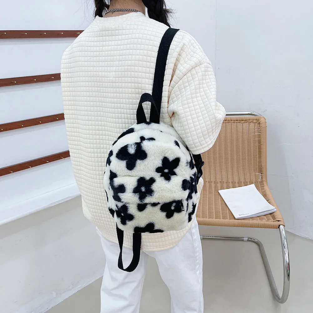 

Casual Preppy Style Fashion Flowers Printing Women Mini Backpack Vintage Plush Knapsack Ladies Daily Simple Small Rucksacks