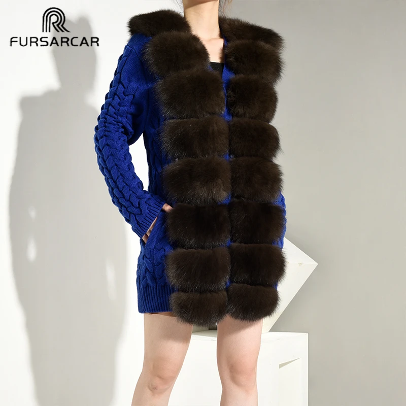 FURSARCAR 3 цвета модные женские шерстяные свитер из натурального меха пальто с