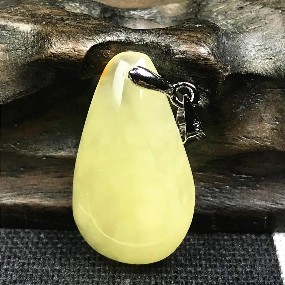 

Genuine Natural Yellow Amber Pendant Jewelry For Woman Lady Man Silver Clear Crystal 25x15x6mm Water Drop Beads Gemstone AAAAA