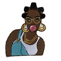 new custom 3 7 african women embroidered patches for clothes jacket handmade black gum lady appliques iron on