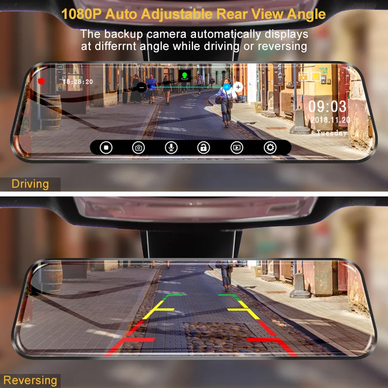 

Maiyue star 10 inch touch screen 1080P car DVR dash camera dual lens auto video recorder rearview mirror with 1080p spare camera