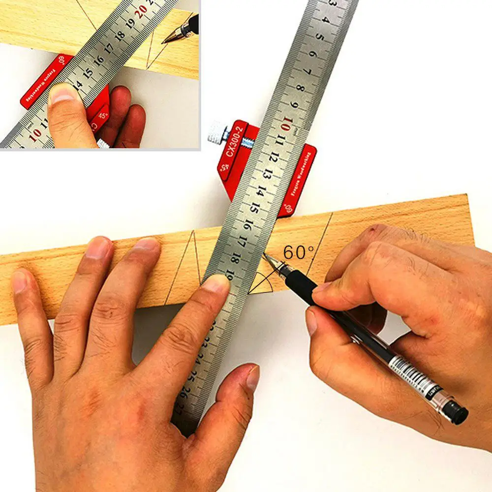 CX300-2 Woodworking Scriber Red 300mm Scale Measure Scribing Ruler T-type Hole Marking Tool Layout Gauge Tools | Инструменты