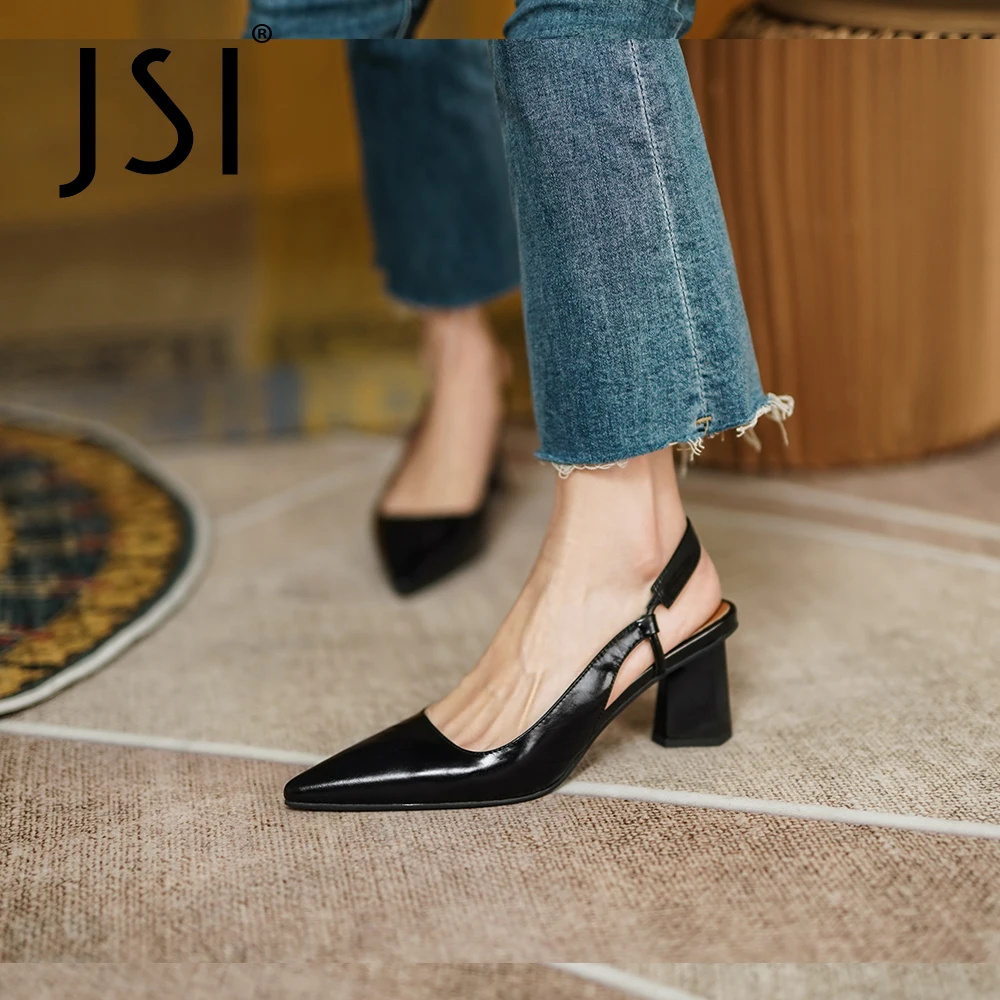 

JSI/женские туфли-лодочки из натуральной кожи на среднем каблуке в сдержанном стиле; Удобные летние туфли-лодочки с острым носком и ремешком ...