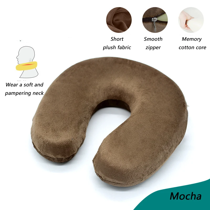 mocha Short plush U-образная медленный отскок пены памяти Soild подушка для шеи мягкий Автомобиль Полет офис поддержка шеи самолет Путешествия Подушка для отдыха головы - Цвет: mocha Short plush