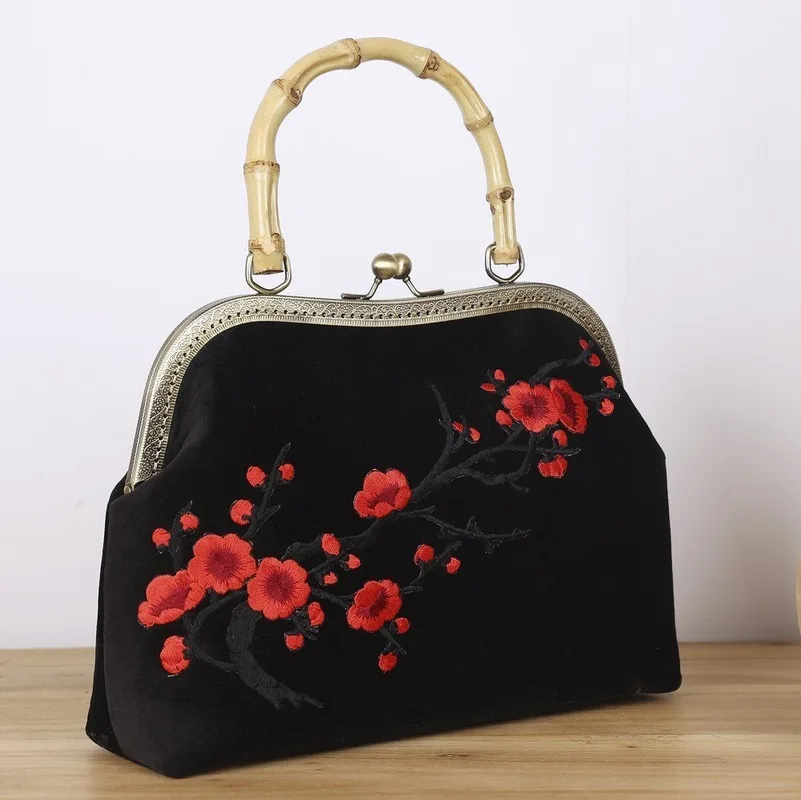 

20Cheongsam handmade plum blossom embroidered bamboo festival mother bag gift Hanfu Gufeng gold woman bag luxury bags handbags