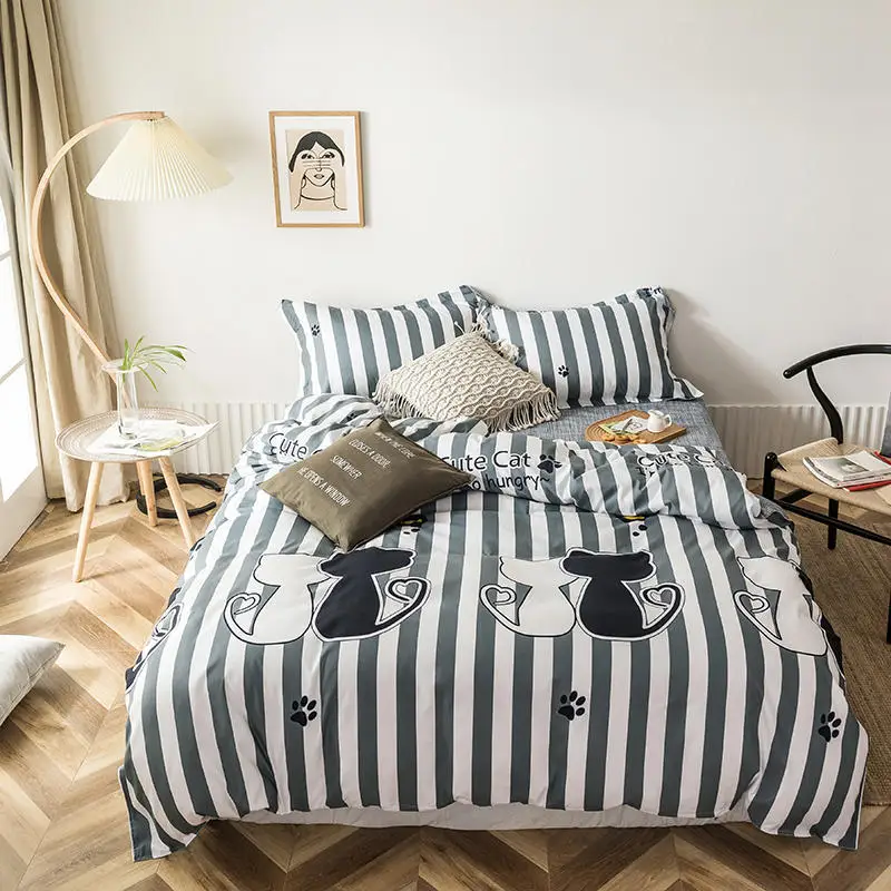 

Cartoon Cat Animal Stripes Bedding Set Duvet Cover Bed Sheet Pillowcases Bed Linens for Kids Girls Couple Twin Full Queen King