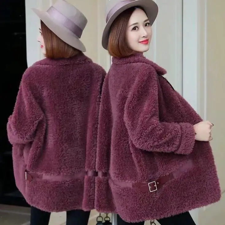 App Women 2020 Winter Real Sheep Shearling Casual Coat Female Long Sleeve Natural Fur Outerwear Genuine Wool Fur Overcoat  A06