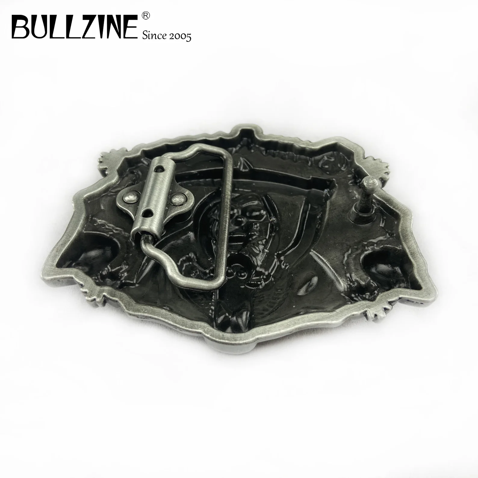 Пряжка для ремня Bullzine из цинкового сплава с черепом черной эмалью Оловянная