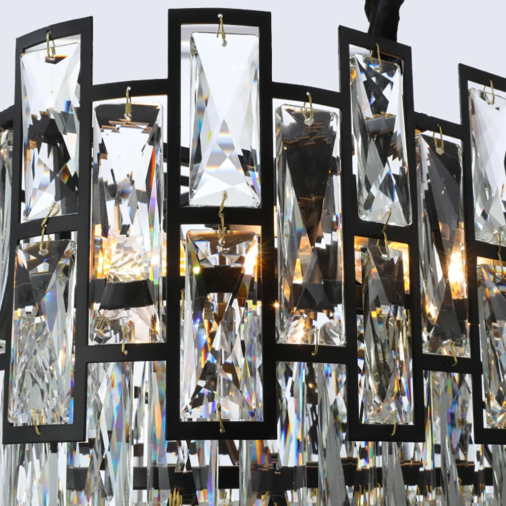 

Hot Shine Cystal Chandelier Home Decoration Retangle Kitchen Lighting Led Chandeliers Black Light Lamps for Living Room Modern