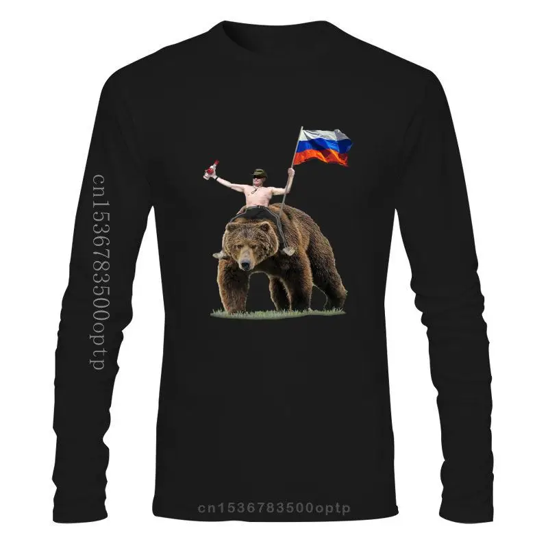 

New 2021 Fashion Putin Vodka Bear Russian Black T-Shirt Vladimir Putin On Bear Russia Tees