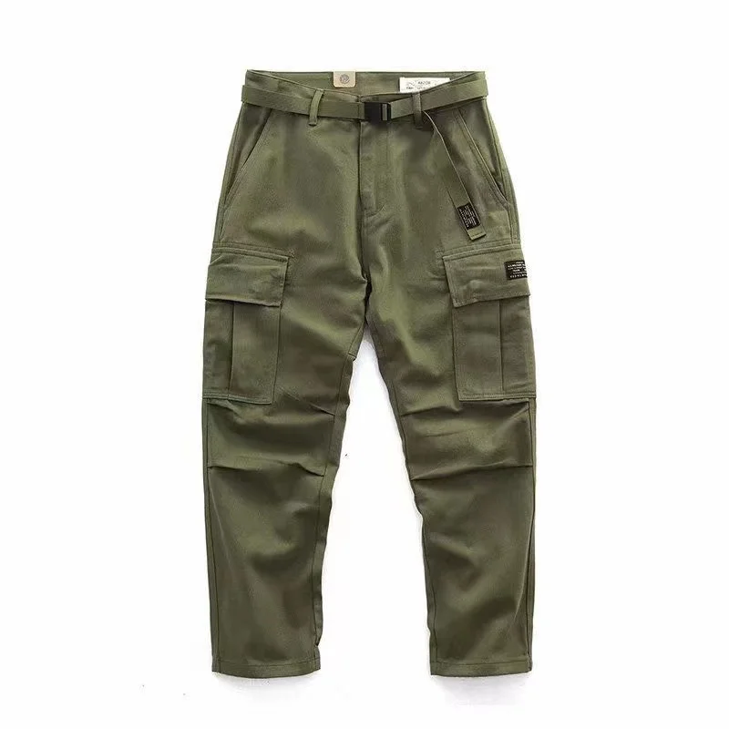 

American retro Multi Pocket cargo Pants Men Safari Style Loose Work Pants Casual Solid Color Straight Trousers Mens A16