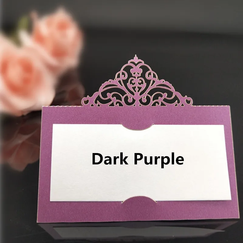 dark purple 100 шт лазерная резка Место карточка сопровождения имя место сиденье карты свадебные принадлежности настольные карты для вечерние украшения стола 6zSH873 - Цвет: dark purple