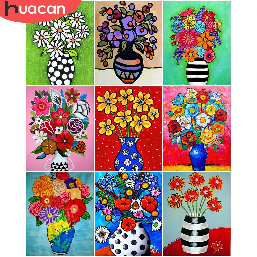 

HUACAN Painting By Numbers Flowers In Vase For Adults 50x65cm DIY Room Wall Art Pictures By Number Home Decoration Gift