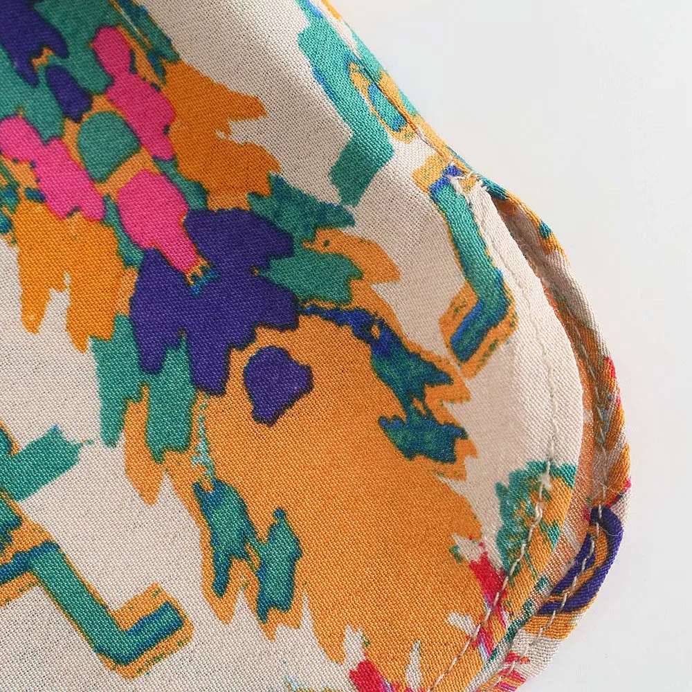 

Za Women 2021 New Chic Fashion printing Side Pockets Shorts Vintage High Elastic Waist Drawstring Female Short Pants Pantalones