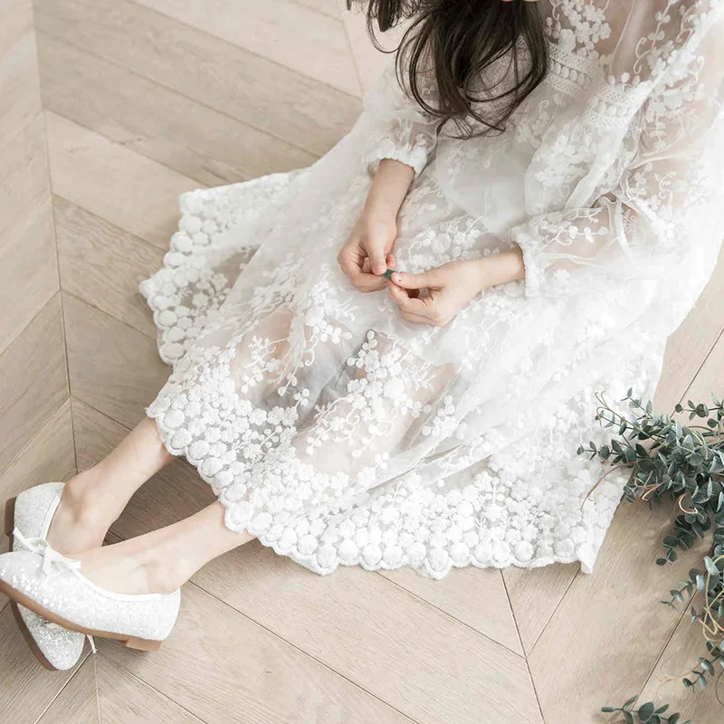 Big Girls Whitee Dress autumn Princess Party Frocks Lace Embroidery for Teens Girl 4 6 8 10 11 12 14 Yrs Children Clothing | Детская