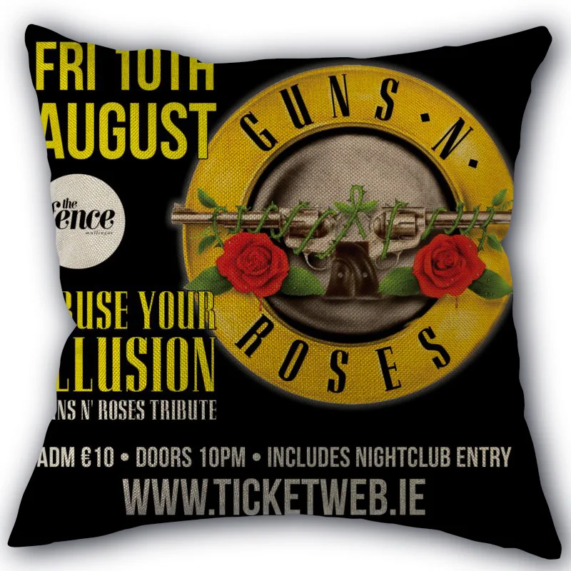 Наволочка Guns N Roses из хлопка и льна квадратная на молнии 45x45 см свадебная