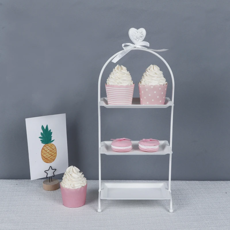 Белый металл торт подставки свадебные кекс пончики десерт деревянной ручкой