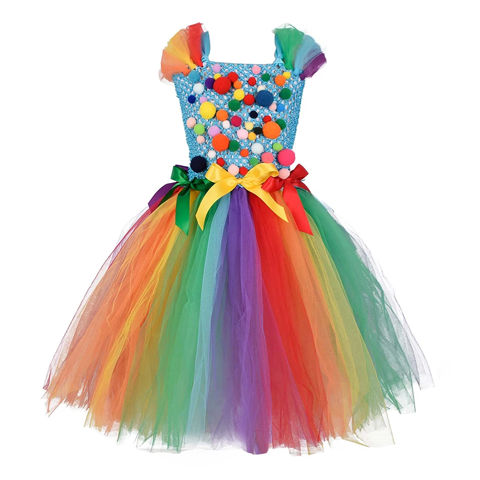 Радужные платья-пачки для девочек с леденцами летние сетчатые вечерние платья