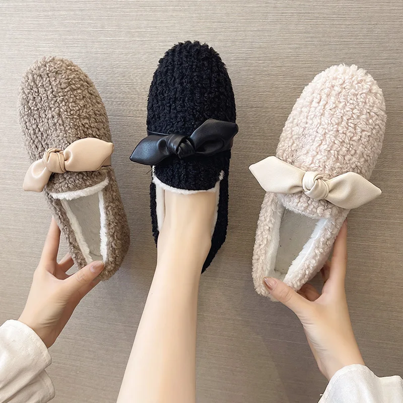 

Moccasin Shoes Slip-on Bow-Knot Round Toe Women Elegant Casual Female Sneakers Loafers Fur All-Match Moccasins Slip On Butterfly