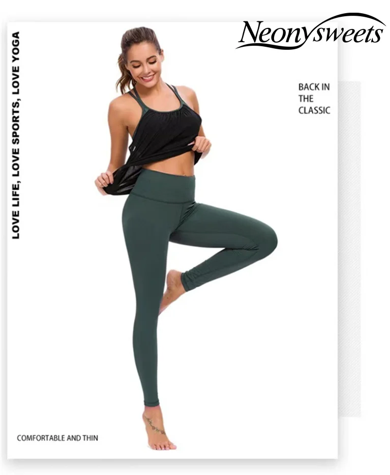 

Neonysweets 2021 Yoga Pants Stretchy Sport Leggings High Waist Tights Sport Pants Side Pockets Push Up Running Women Gym Fitness