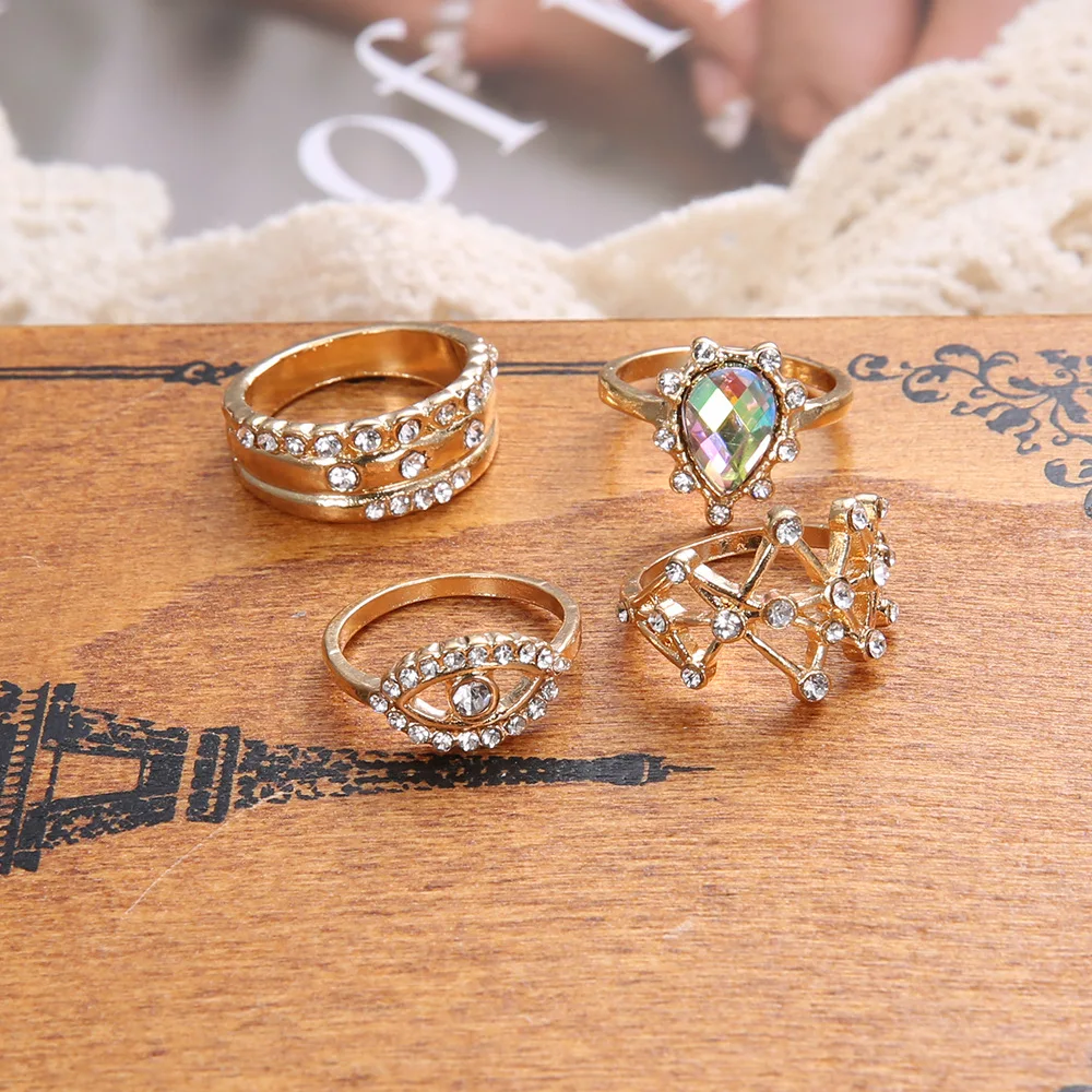 Новый Узор индивидуальный Модный золотой дьявол глаз звезды капельное кольцо 4