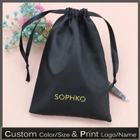 custom logo silk satin virgin hair drastring bag jewelry makeup wedding party favors gift packaging pouches