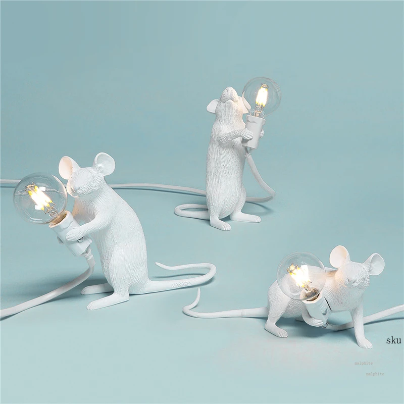 Italian Rat Table Lamp Nordic Bedroom Bedside Fixtures Mouse Lamp Wedding Deco Table Light Children's Gifts Golden Luminaria
