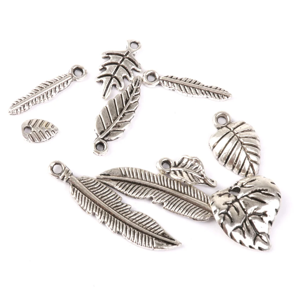 

50pcs Mixed Leaves Tibetan Silver Charm Pendants DIY Jewelry Craft Findings