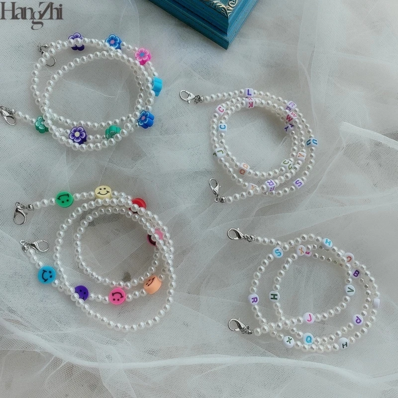

HangZhi 2020 New Cute Colorful Cartoon Flower Square Cubic Letter Pearl Necklace Anti-lost Mask Chain for Kids Women Jewelry