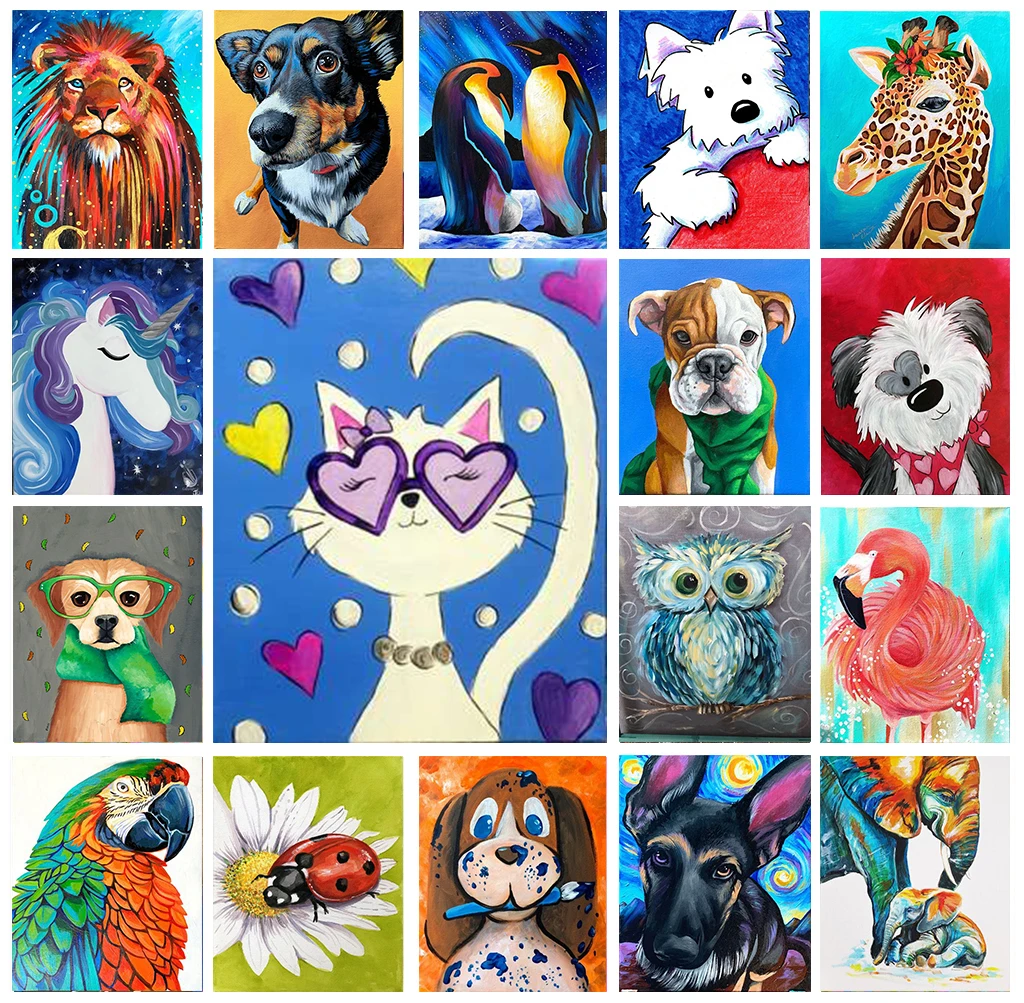 

5D Diy Diamond Painting Cross Stitch Kit Diamond Mosaic Embroidery Animal Puppy Giraffe Penguin Round Diamond Home Decor Gift