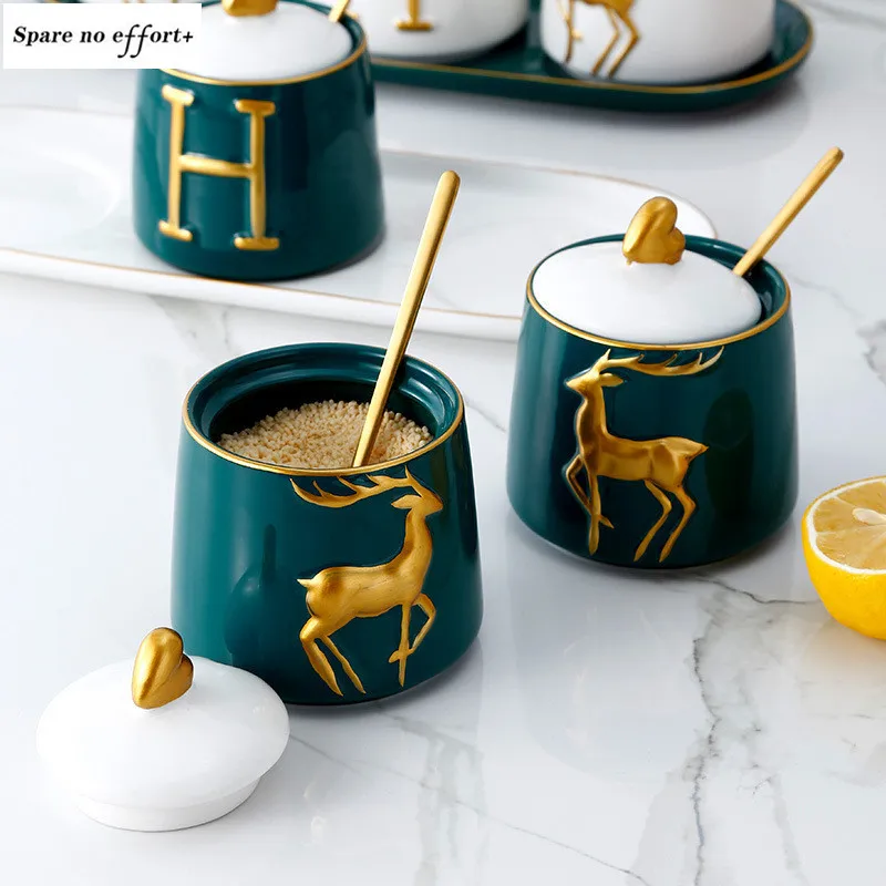 

Animal Pattern Ceramic Condiment Box Spice Kitchen Storage Condiment Bottle Set Combination Salt Shaker Kitchen With Lid