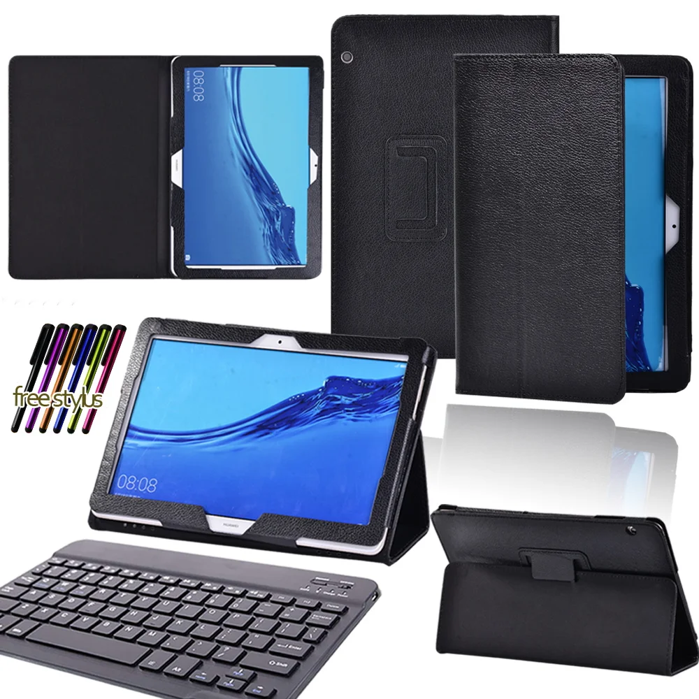 

Tablet Case for Funda Huawei MediaPad T3 10 9.6"/T5 10 10.1" Pu Leather Stand Case + Wireless Bluetooth Keyboard + Free Stylus