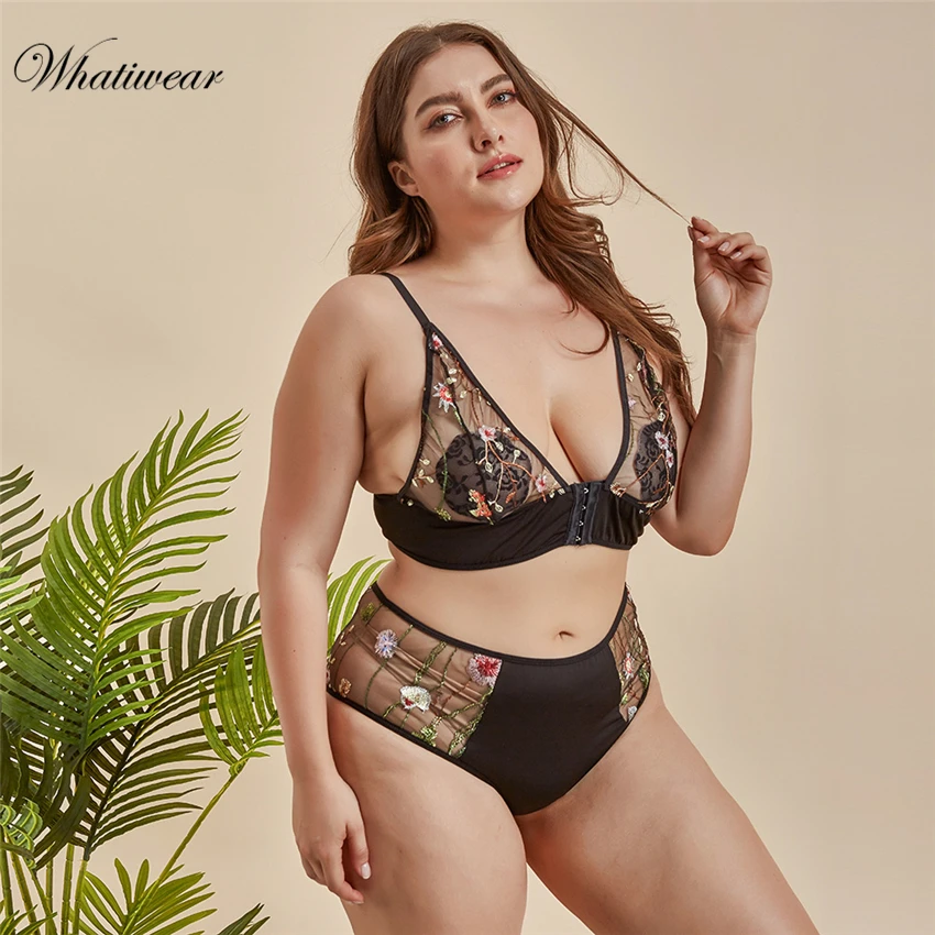Whatiwear, сексуальное женское белье размера плюс, комплект с бюстгальтером, женский, пуш-ап, кружевной бюстгальтер и трусы, комплект нижнего белья, трусики, xl, 2xl, 3xl, 4xl