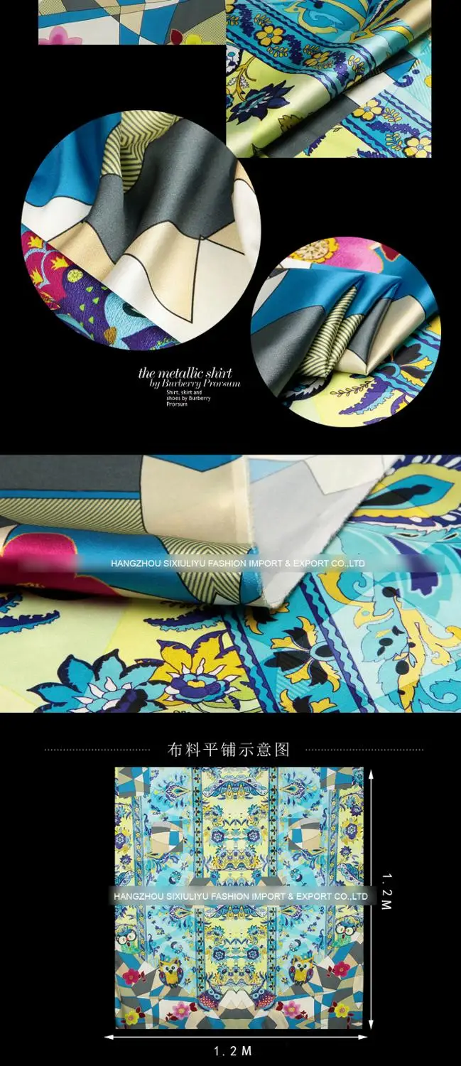 

PRINTED SILK STRETCH SATIN 118cm width 19momme Positioning Printing with cute owl For Sewing Vestidos/ Dresses 1.2Meter/Lot