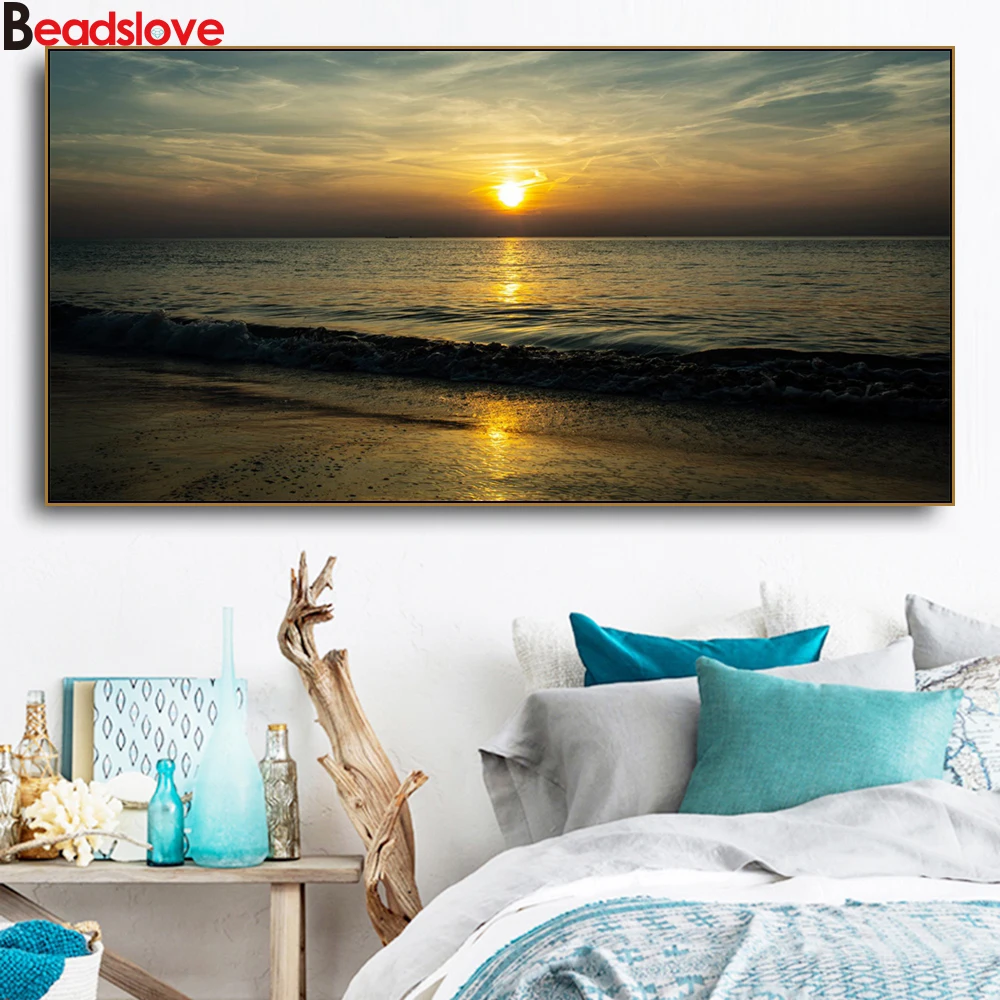 

5D DIY Diamond Painting Home Beach in the Sunset Cross Ctitch Kit Wall Sticker Full drilling Embroidery Home decor gift