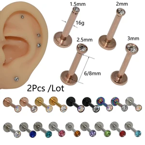 Серьга-гвоздик из нержавеющей стали для пирсинга губ, 2 шт., 16 г, 1,5-3 мм, с цирконием ААА, для установки на хрящевую Ткань ушной раковины, козелка ушной раковины