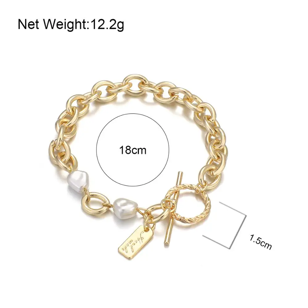 

ALLYES Gold Color Pearl Beads Link Chain Bracelet for Women Girls Simple Geometric Charms Bracelets Party Female Jewelry Gifts