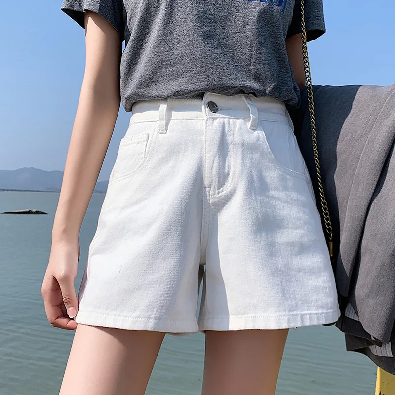 

Summer 2021 New Wide Leg Denim Shorts Women's Loose Thin Rolled Jeans Short Pants Casual Straight Retro High Waisted Shorts