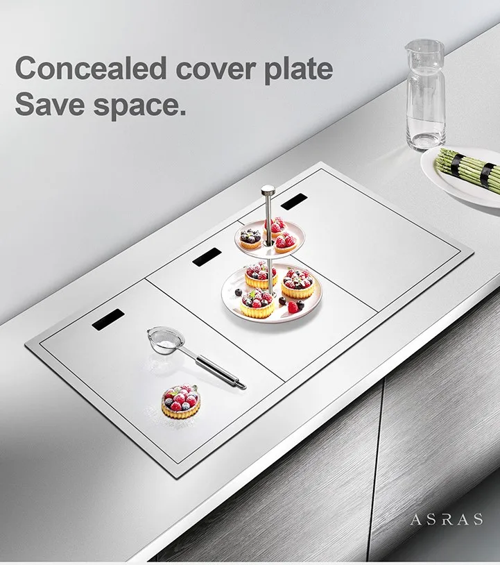 

Asras 8243E + 3060 SUS304 кухонная раковина ручной работы, скрытая раковина, покрытые крышками, с краном для слива, бесплатная доставка