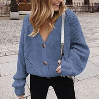 Autumn And Winter Sweater Cardigan Solid Color Knitted Button Coat For Women