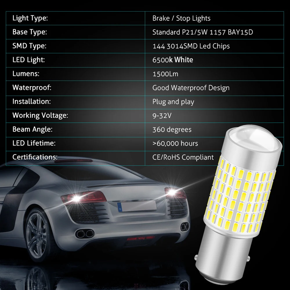 2 шт. Автомобильные светодиодные 1157 BAY15D 144 SMD красные огни стоп сигналы стояночные