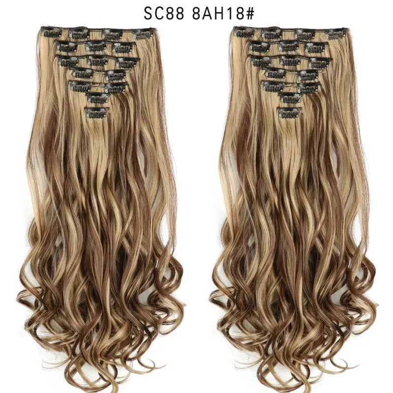 MERISI HAIR 22 Synthetic Deep Wave Hair Heat Resistant Light Brown Gray Blond Women Hair Extension Set Clip In Ombre Hair