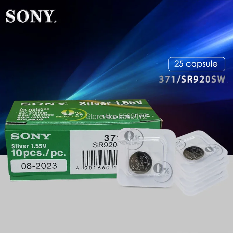 

Батарейки для часов Sony AG6 SR920, SR920SW, 371, 1,55 в, 25 шт.