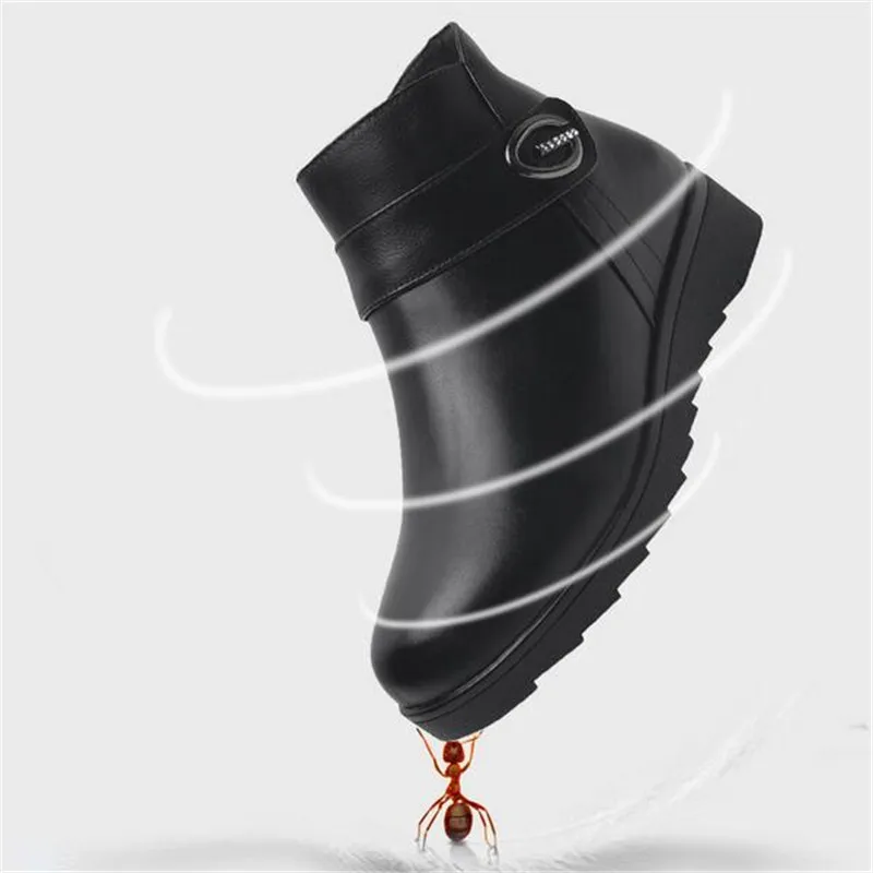 Женские зимние ботинки из воловьей кожи на плоской подошве теплые шерстяные