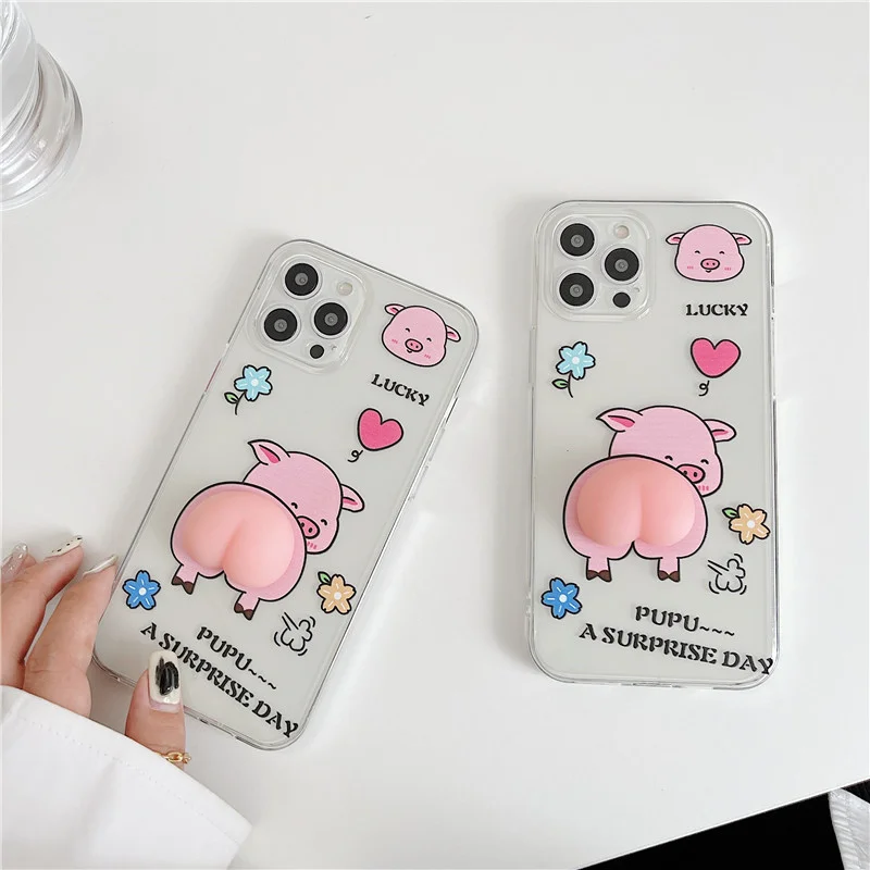 

Pink Cute Pig Soft Squishy Phone Case for iPhone 11 12 Pro Max X XS XR Iphone Case for iPhone 7 8 Plus Relieve Stress Cover