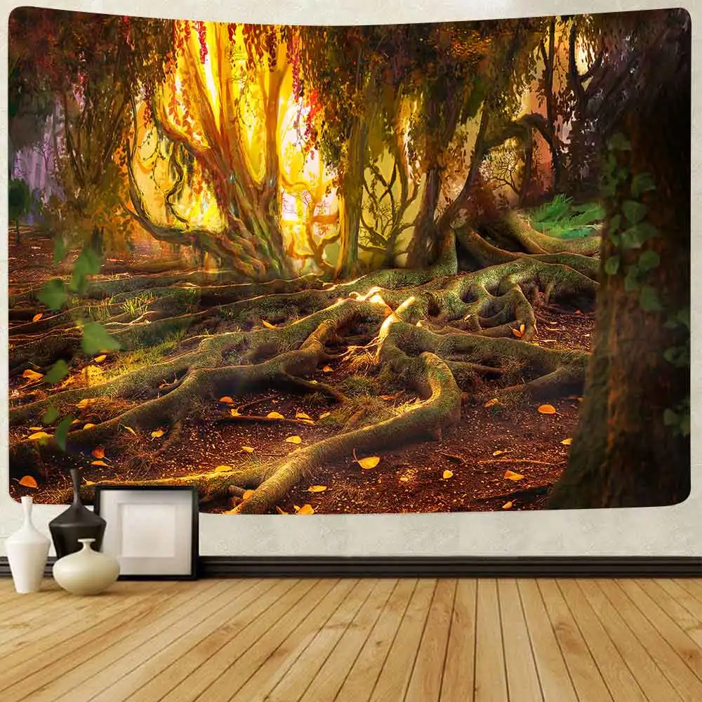 

Simsant Psychedelic Forest Tapestry Nature Scenery Tree Mountain Wall Hanging Tapestries for Living Room Bedroom Home Decor