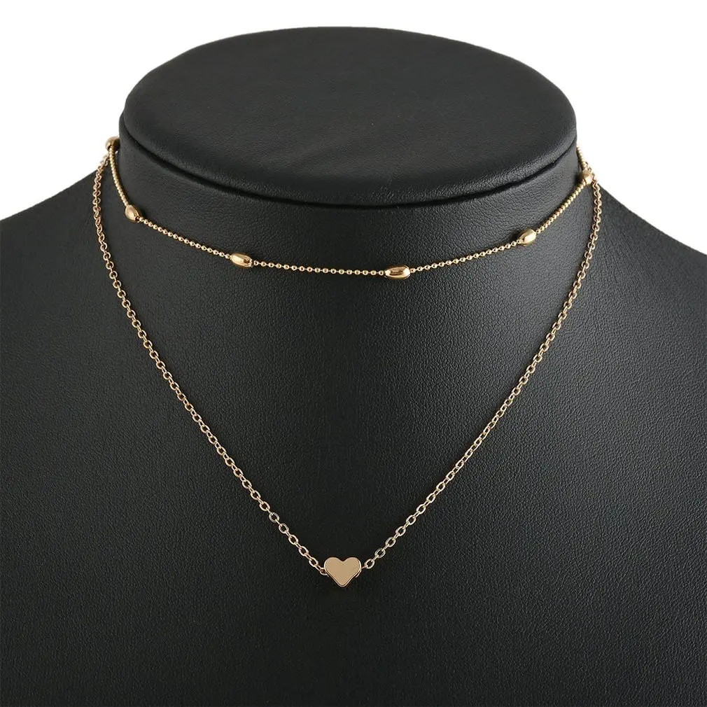 double gold necklace Простое ожерелье с цепочкой в форме сердца, модное ювелирное изделие для женщин, Аксессуары Чокеры, подарок на день рождения для девушки, Прямая поставка - Окраска металла: double gold necklace