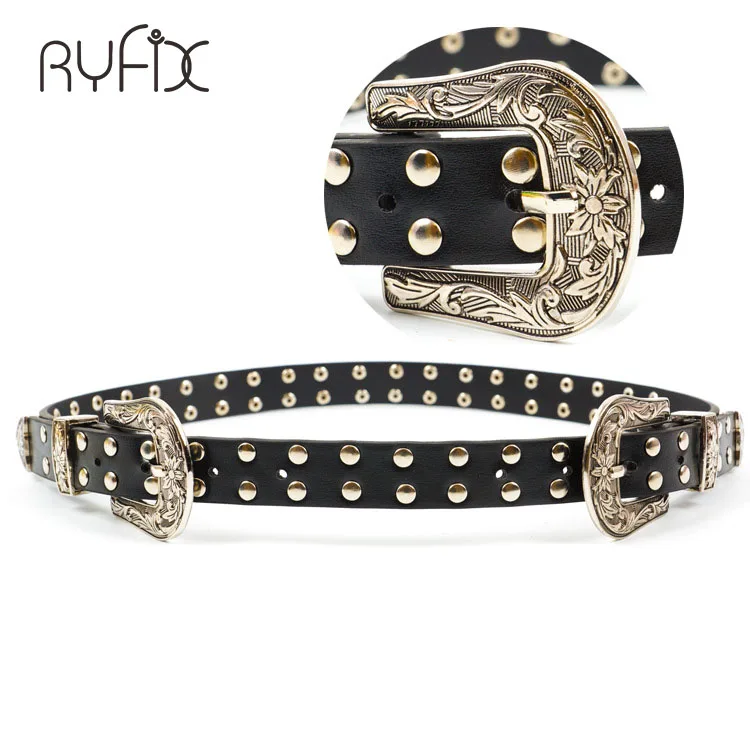 Резные двойной круглым носком и металлическими заклепками пряжкой женские Ремни