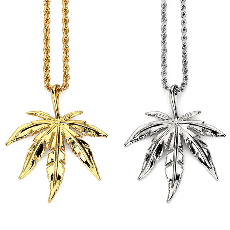 Cannabis leaf Pendant Necklace Hip Hop Jewelry Gift Trendy Stainless Steel Gold Chain Fashion Men 23in | Украшения и аксессуары